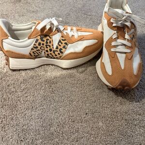 Leopard Print Tan and White new balance 327